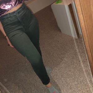 High Rise Olive Jeans